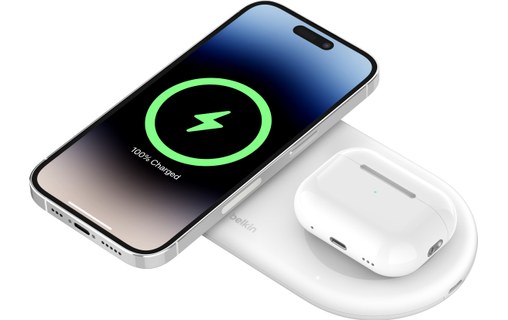 BELKIN Station de recharge sans fil 2-en-1 avec Qi2 (15 W) (Blanc)