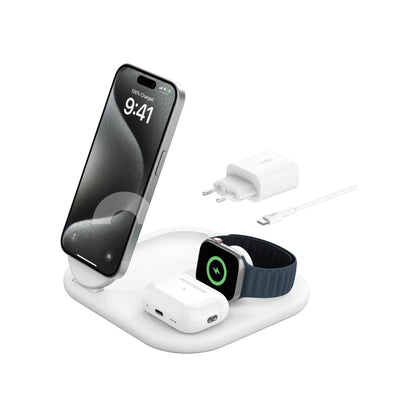 BELKIN Station de recharge sans fil 3-en-1 avec Qi2 15 W (Blanc)