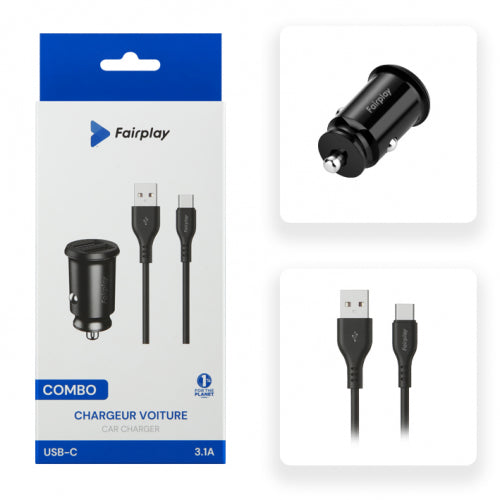 FAIRPLAY Pack Chargeur Voiture 20W + Câble Lightning