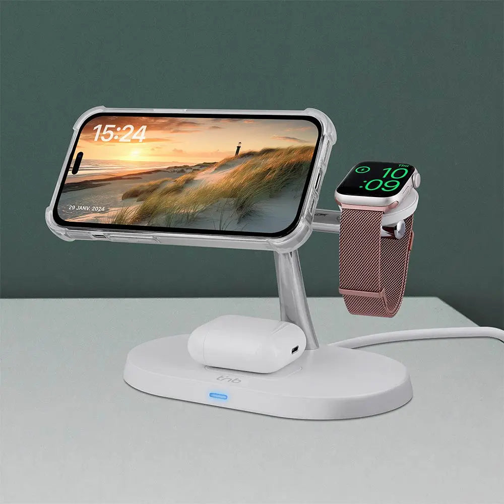 Station de Charge Sans Fil T'nb 3 en 1 CHWMAG3 Blanc